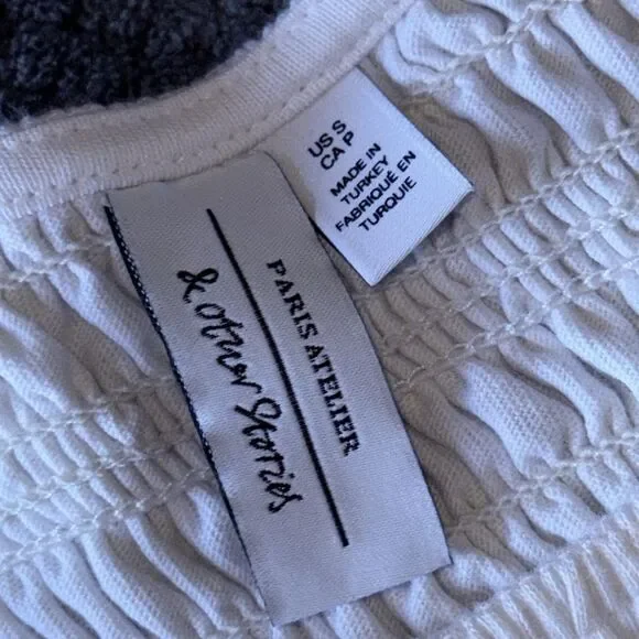 & Other Stories White Smocked Puff Sleeve Ruffle Hem Cotton ~Small - Picture 4 of 7